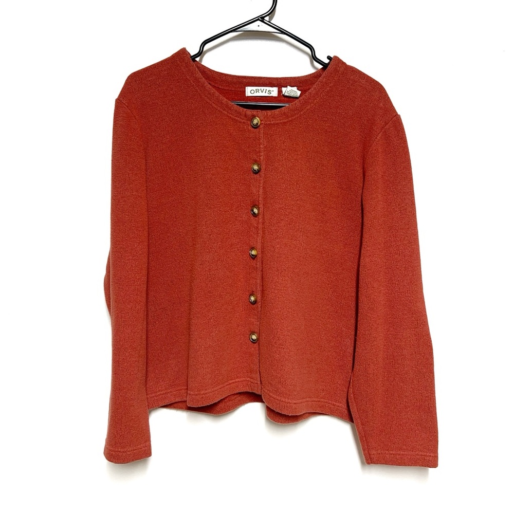 Orvis Rust Round Neck Button Front Cotton Cardigan Women’s Sz L